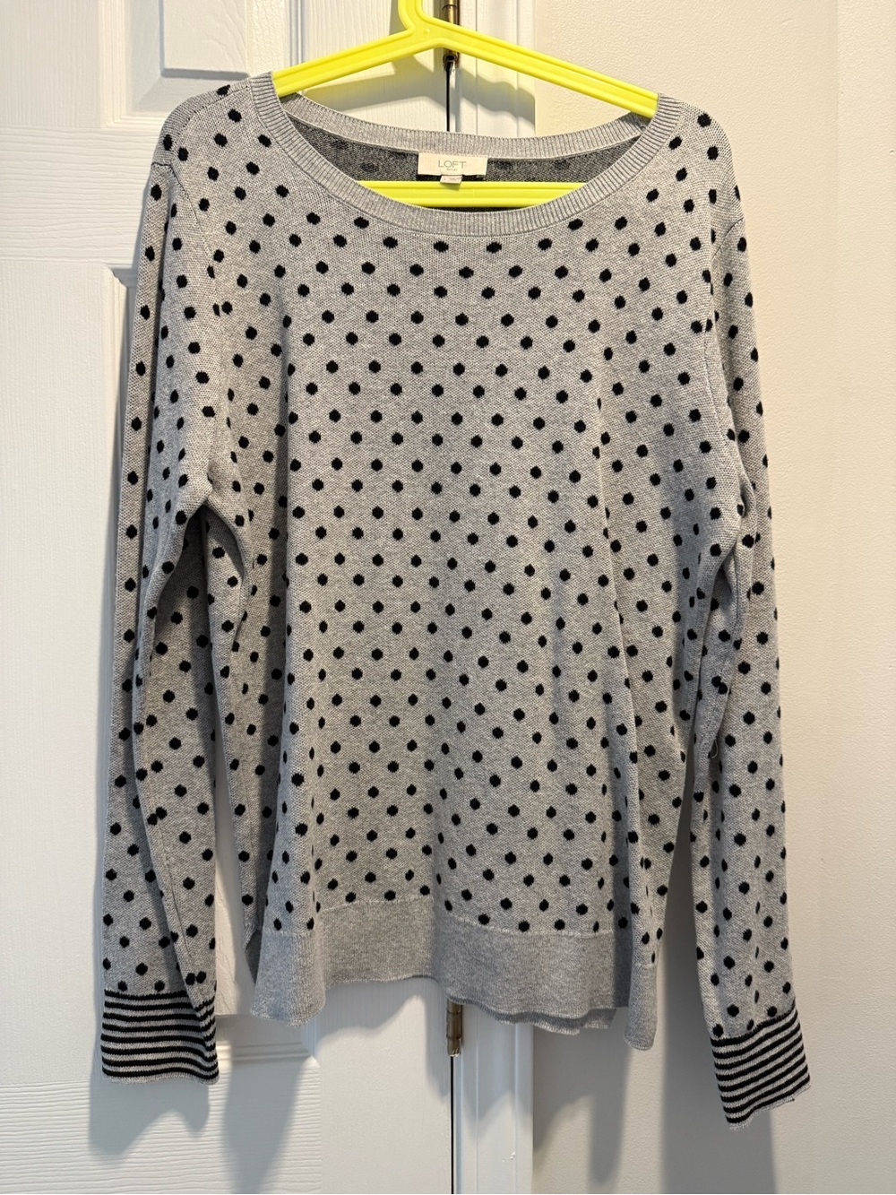 LOFT Light Gray Sweater with Black Polka Dots